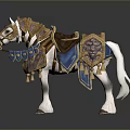 Ornate Decorative Horse Model With Gold Blue Saddle Bridle And Tassels