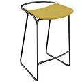 Modern Bar Stools With Yellow Fabric Seats And Black Metal Frames