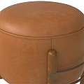 Stylish Brown Leather Ottoman With Wooden Legs And Metal Straps
