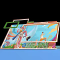 Outdoor Sports And Playground Area With Green Football Field Goalpost Slide And Colorful Fences
