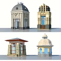 Various Design Pavilions With Dome Roofs Yellow Walls Blue Doors And Stone Elements