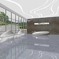 Modern Reception Desk Interior With Large Windows Wooden Panel Wall And Spacious Seating Area
