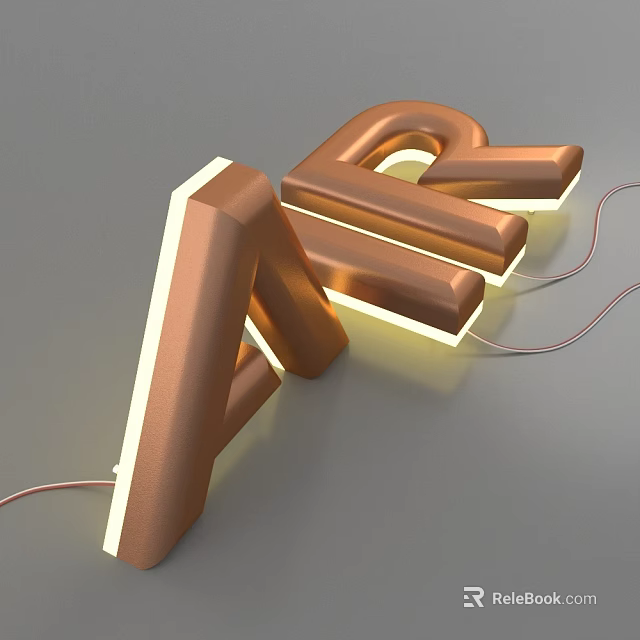 Mall Store Front With Illuminated 3D AR Metallic Letters Signage Decor 3d model