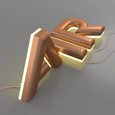 Mall Store Front With Illuminated 3D AR Metallic Letters Signage Decor 3d model