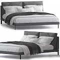 Modern Bed Design With Gray Headboard White Sheets And Dark Blanket 3d model