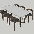 Rectangular Modern Dining Table Set With White Marble Tabletop And Six Dark Wooden Frame Chairs 3d model