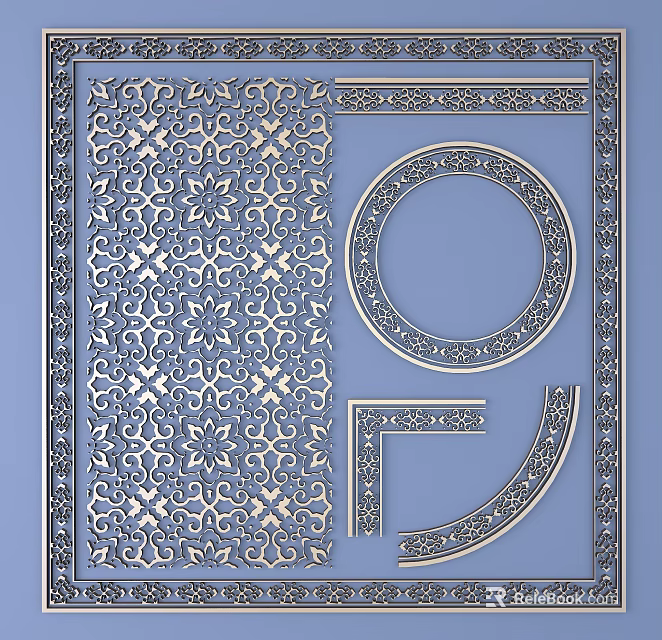Intricate Decorative Carved Patterns With Circular Frames L Shaped Corners And Arched Elements 3d model