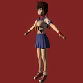 Anime School Girl Character In Sailor Uniform With Red Scarf Blue Skirt And Red Background