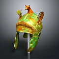 Ancient Bronze Sculpture Helmet With Intricate Carved Animal Figure And Wing Ornaments