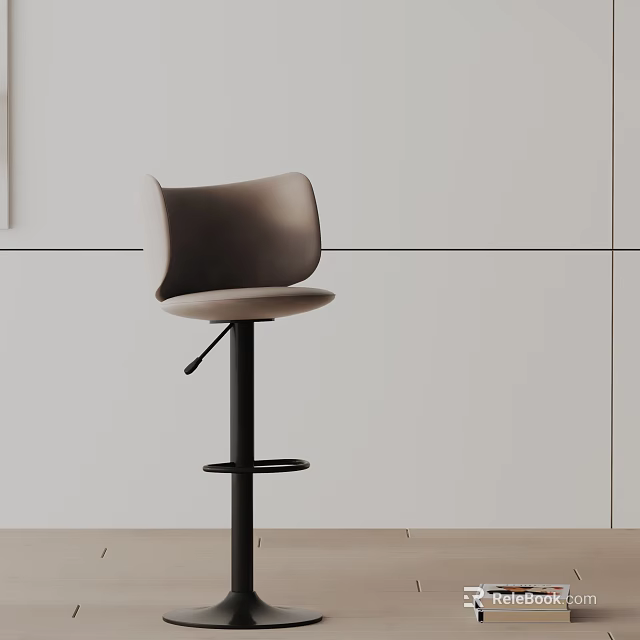 Modern Minimalist Brown Leather Bar Stool With Black Metal Frame In Kitchen Bar Area 3d model 