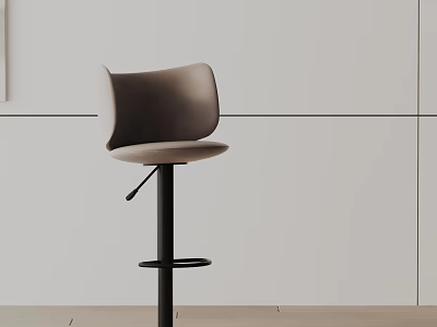 Modern Minimalist Brown Leather Bar Stool With Black Metal Frame In Kitchen Bar Area 3d model