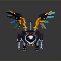 Mechanical Black Orange Game Movie Character With Blue Glowing Wings Lion like Head Design