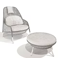 Elegant Woven Single Seater Sofa With White Cushion And Gray Ottoman Metal Legs