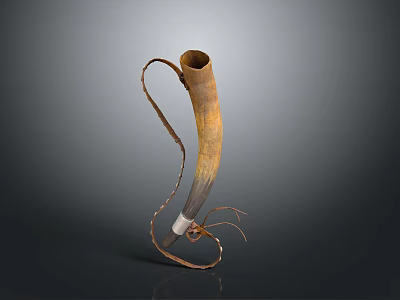 Rustic Artisanal Decorative Furniture Piece With Curved Horn Shape And Twisted Metal Accents 3d model