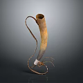 Rustic Artisanal Decorative Furniture Piece With Curved Horn Shape And Twisted Metal Accents