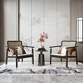 New Chinese Style Casual Table and Chair Combination Single Chair 3d model