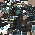 Modern Commercial Street Featuring Multiple Buildings Pine Trees And Courtyards 3d model