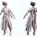 Game Anime Character Design With White Costume Horned Headpiece And Long Hair