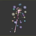 Pink Magic Wand With Shiny Multicolored Spheres On Black Background