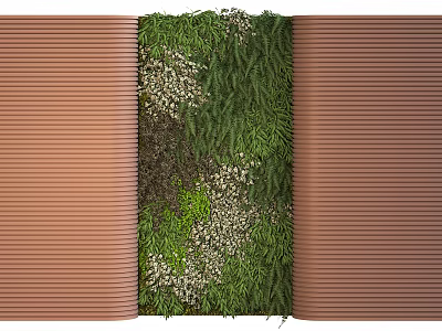 Green Plant Wall Interior Design With Brown Vertical Panels And Natural Greenery 3d model