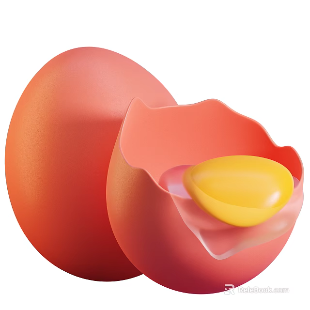 Delicious Red Egg With Cracked Shell Showing Bright Yellow Yolk 3d model