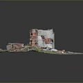 Modern Urban Ruins With Bricks Debris Concrete And Overgrown Green Plants