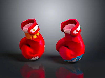 Kids Red Boxing Gloves With Cartoon Elements White Accents And Blue Details 3d model