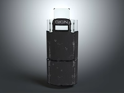 Black Military Weapon Device With SIGN Text And Cylindrical Metallic Structure 3d model