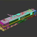 Green And White Electric Train With Yellow Stripes And Pantograph On Roof
