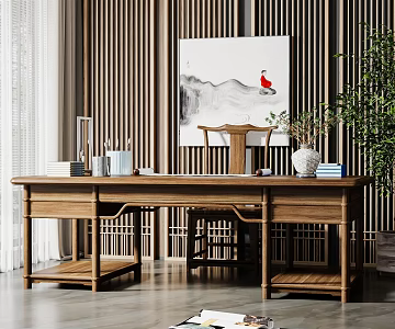 New Chinese Style Desk Chair Desk 3d model