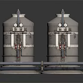 Industrial Storage Equipment Gray And Orange Tanks With Pipes Valves And Metal Stands