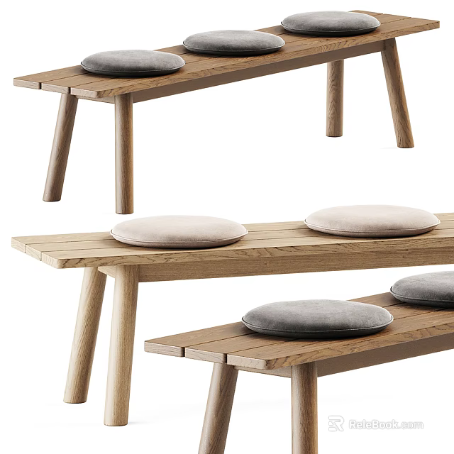 Public Chairs With Wooden Frame And Round Cushions For Public Areas 3d model 
