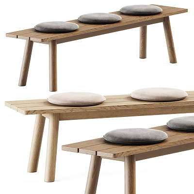Public Chairs With Wooden Frame And Round Cushions For Public Areas 3d model