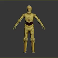 Detailed Yellow Metallic Humanoid Robot Character Standing In Full Body View