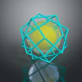 Green Geometric Frame Enclosing Yellow Sphere on Dark Reflective Background 3d model