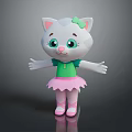 Cute Cartoon Cat Character With Pink Bow Green Top Pink Skirt And Pink Shoes