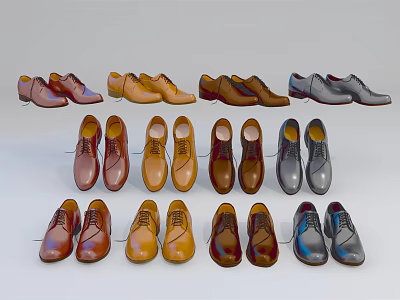 Men's Leather Formal Shoes in Various Colors and Classic Styles Displayed in Pairs 3d model