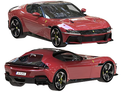 Sleek Ferrari Sports Car With Red Exterior And Aerodynamic Design In Front Rear Views 3d model