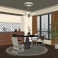 Elegant Restaurant Interior Design With Round Dining Table Chandelier Large Windows And Potted Plant