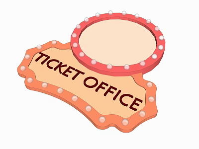 Decorative Iron Art Ticket Office Sign With Round Top And Beaded Edges 3d model