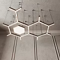 Modern Hexagonal Chandelier Design With Multiple Hanging Units And Ceiling Mounted Lighting 3d model