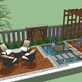 Beautiful Courtyard Garden With Wooden Deck Outdoor Furniture Water Feature Pergola And Lush Green Plants