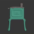 Vintage Green Kitchen Stove With Four Burners Clay Pot Cabinet Doors And Curved Legs