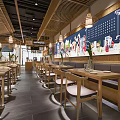 Modern Beef Brisket Restaurant Interior With Wooden Decor Glass Doors Counter And Menu Screens