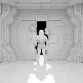 Cartoon Scene Of Astronaut In Futuristic Space Capsule With Blue Red Lights
