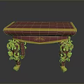 Traditional Functional Desk With Red Tabletop And Golden Carved Decorative Legs