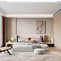 Modern Bedroom With King Size Bed Side Tables Decorative Painting Accent Chair And Herringbone Rug