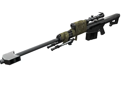 Camouflage Sniper Rifle With Mounted Scope Long Barrel And Tactical Magazine 3d model