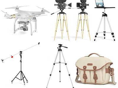 Essential Commercial Equipment With Drone Camera Tripod Monitor Microphone Stand And Storage Bag 3d model