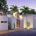 Courtyard Garden Outdoor Space With Large Tree Dining Set Swimming Pool And Plants